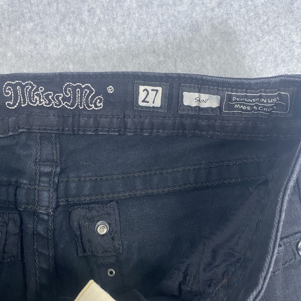 Miss Me Skinny Jeans Womens 27 Black Cowhide Lace Rhinestone Embellished - Picture 15 of 16